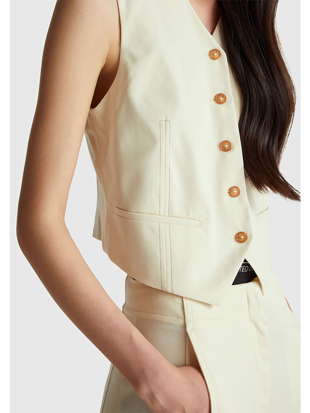 Kadın Ekru Viskoz ve Yün Karışımlı Düğmeli Yelek-5