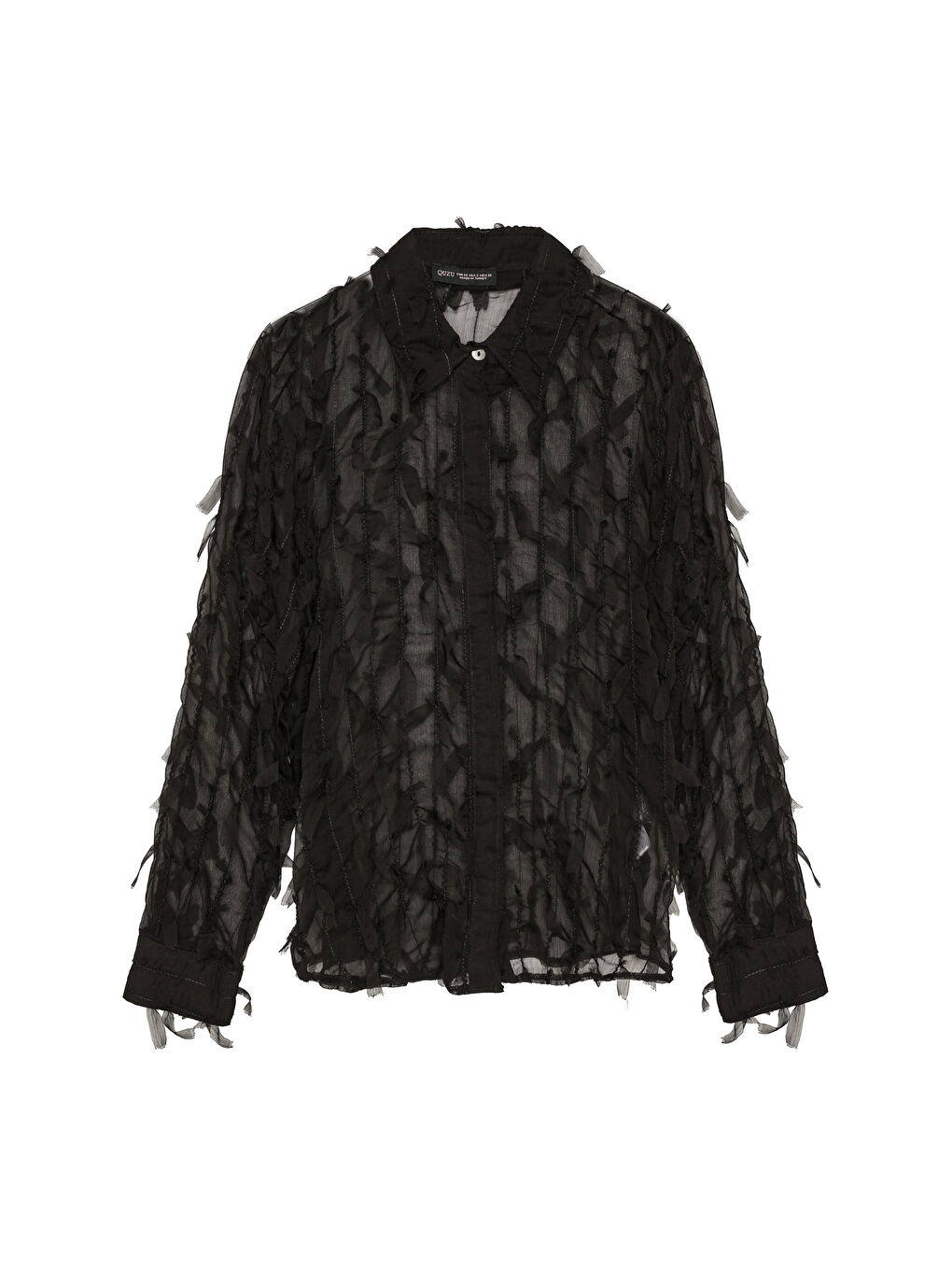 Tüy Detaylı Şifon Gömlek Siyah-1