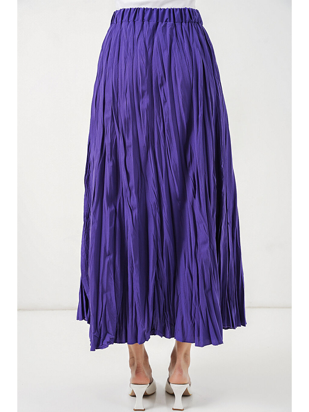 Kadın Uzun Kırışık Etek 8042 - Mor-6