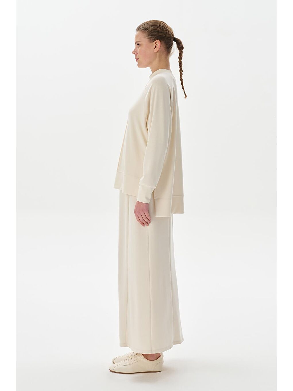 Modal Örme Balık Etek Bluz Takım Ekru-2