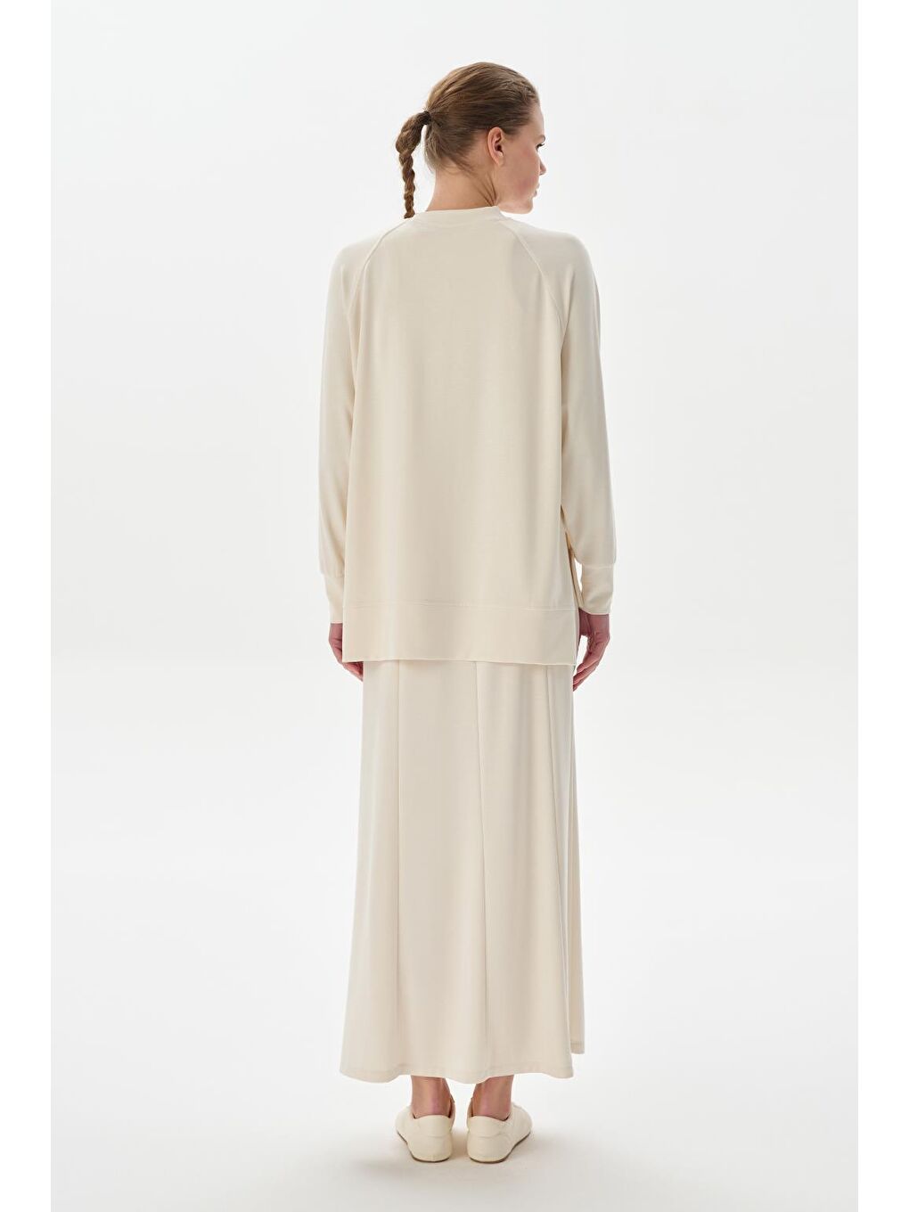 Modal Örme Balık Etek Bluz Takım Ekru-3