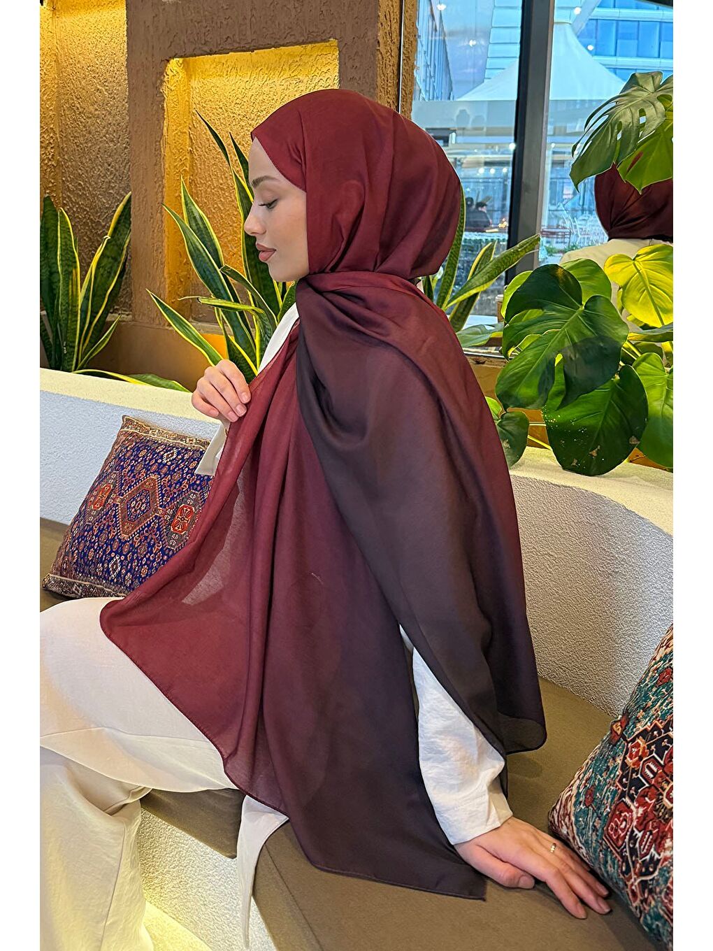 Degrade Desen Soft Şal Bordo-3