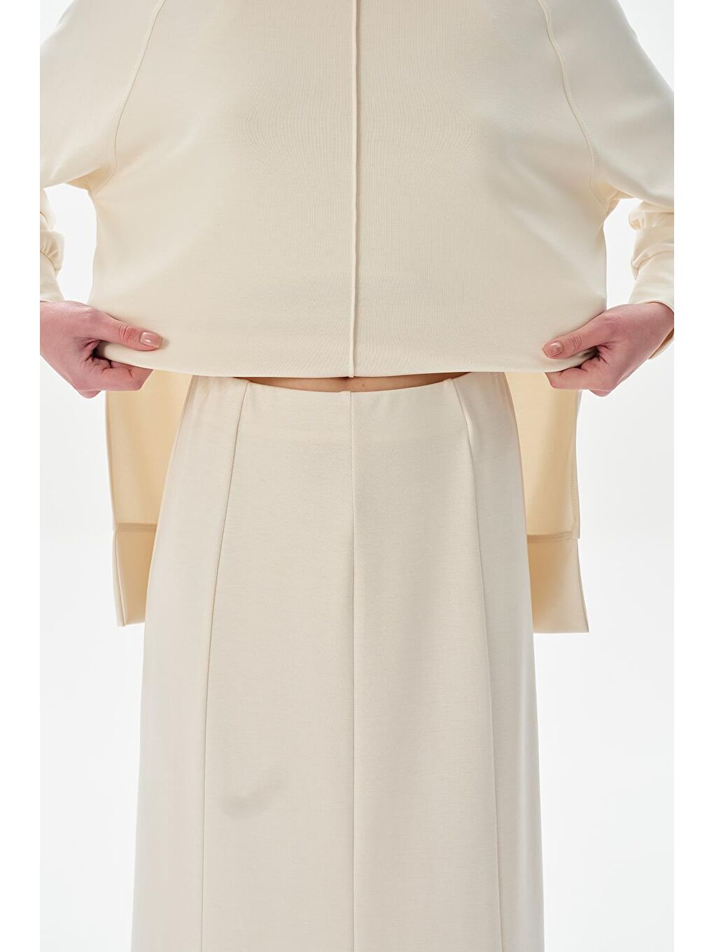 Modal Örme Balık Etek Bluz Takım Ekru-4