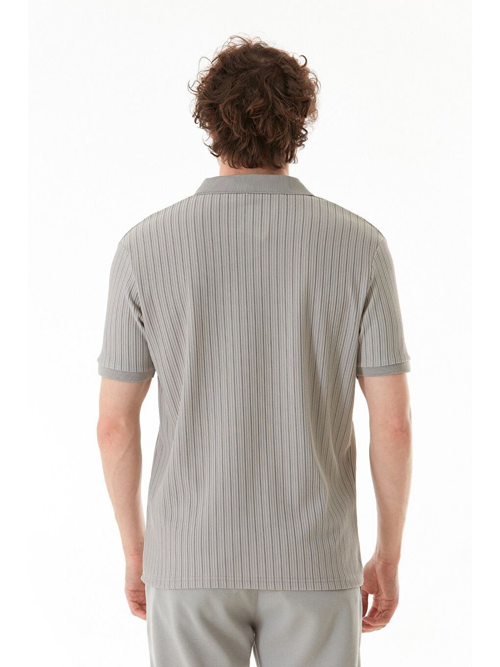 Gri Jakarlı Polo Yaka Tişört-3