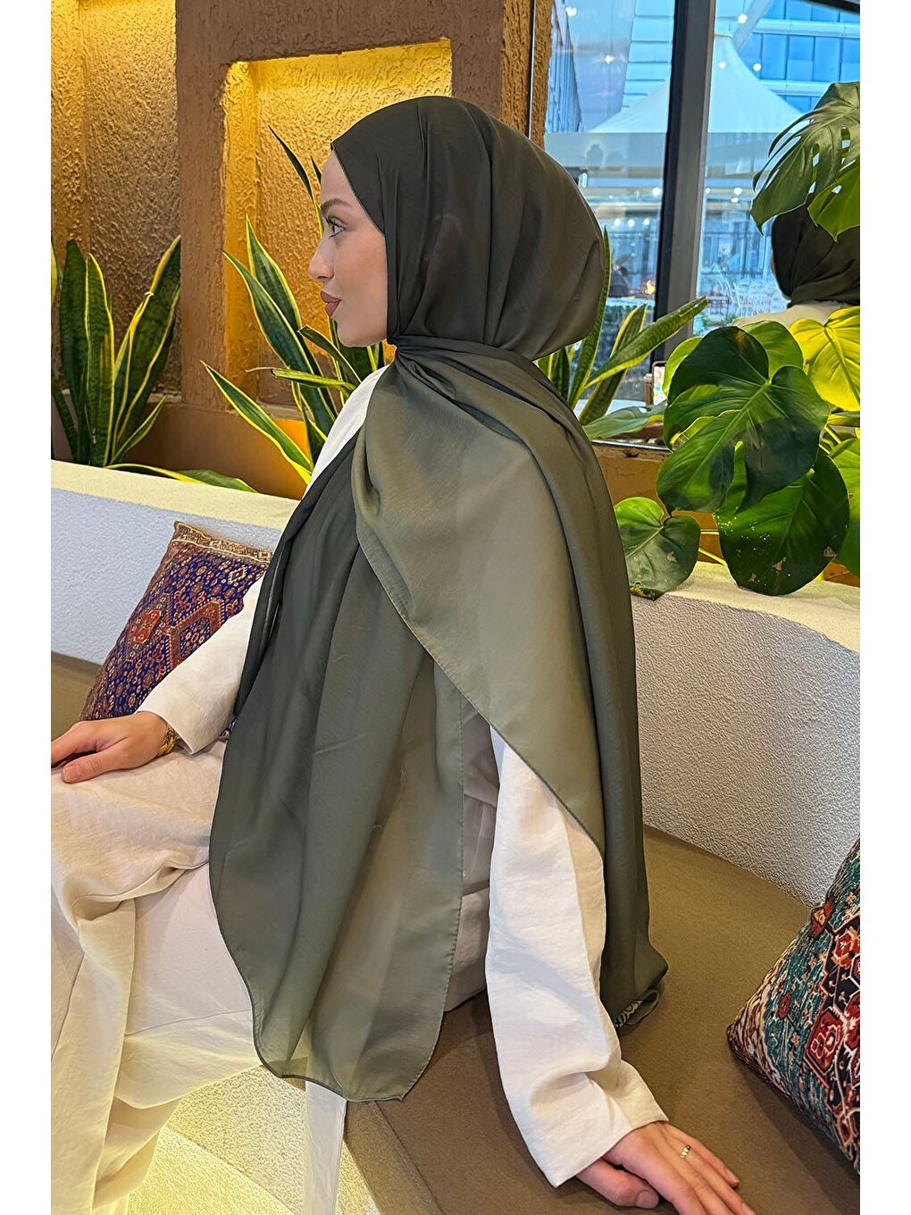 Degrade Desen Soft Şal Haki-3