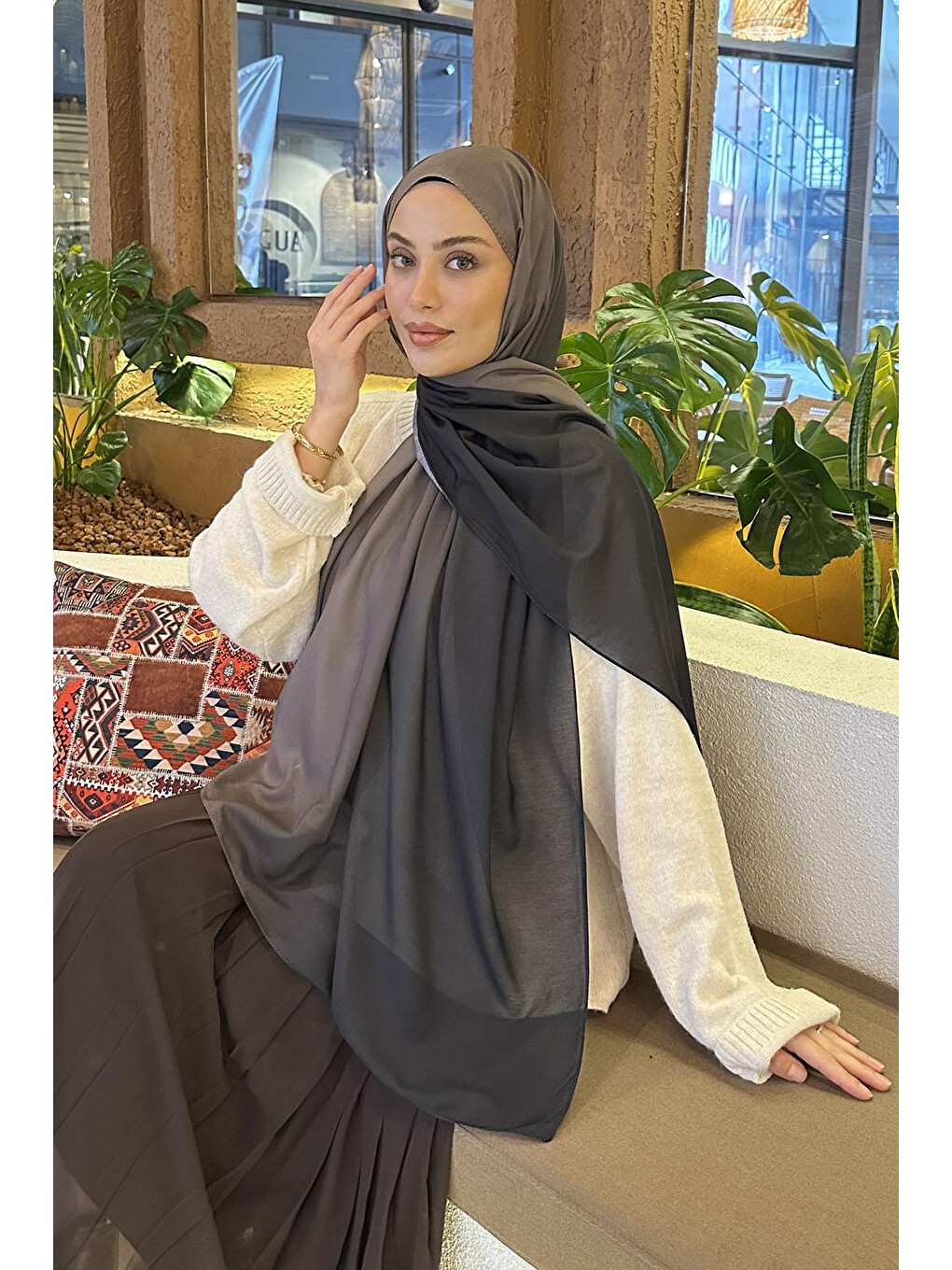 Degrade Desen Soft Şal Siyah Vizon