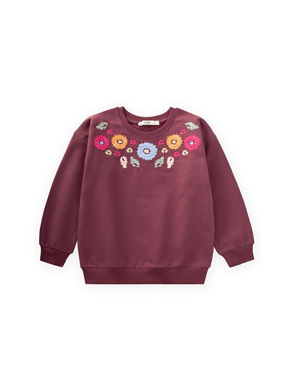 Çiçek Nakışlı Sweatshirt 2-7 Yaş Mürdüm