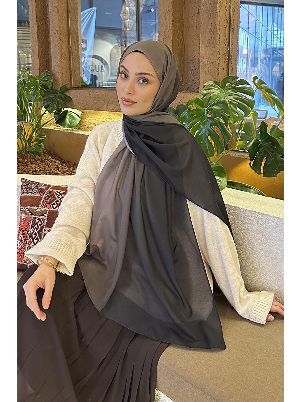 Degrade Desen Soft Şal Siyah Vizon-1