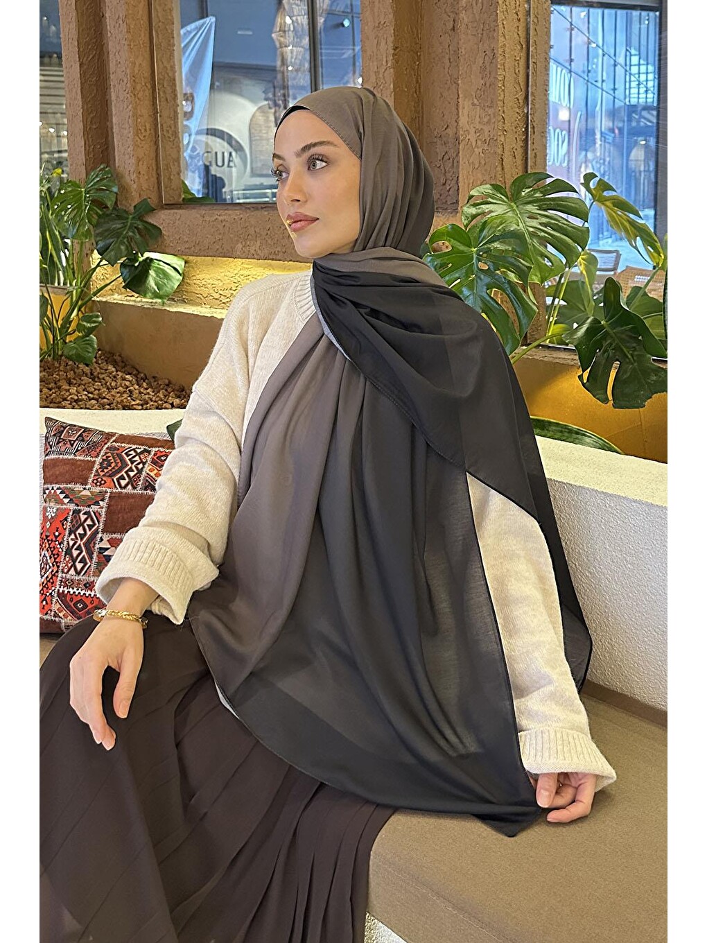 Degrade Desen Soft Şal Siyah Vizon-2
