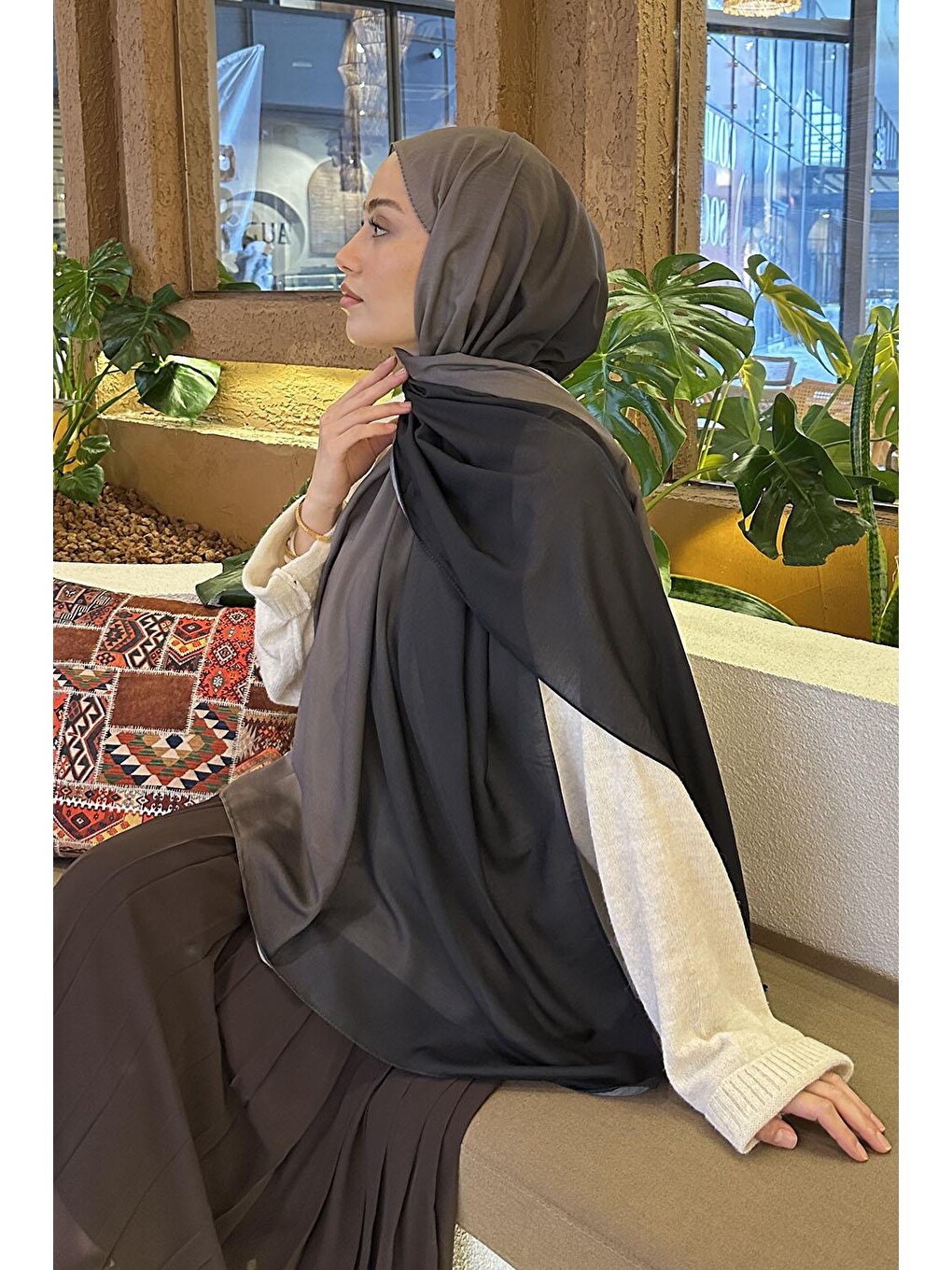 Degrade Desen Soft Şal Siyah Vizon-3