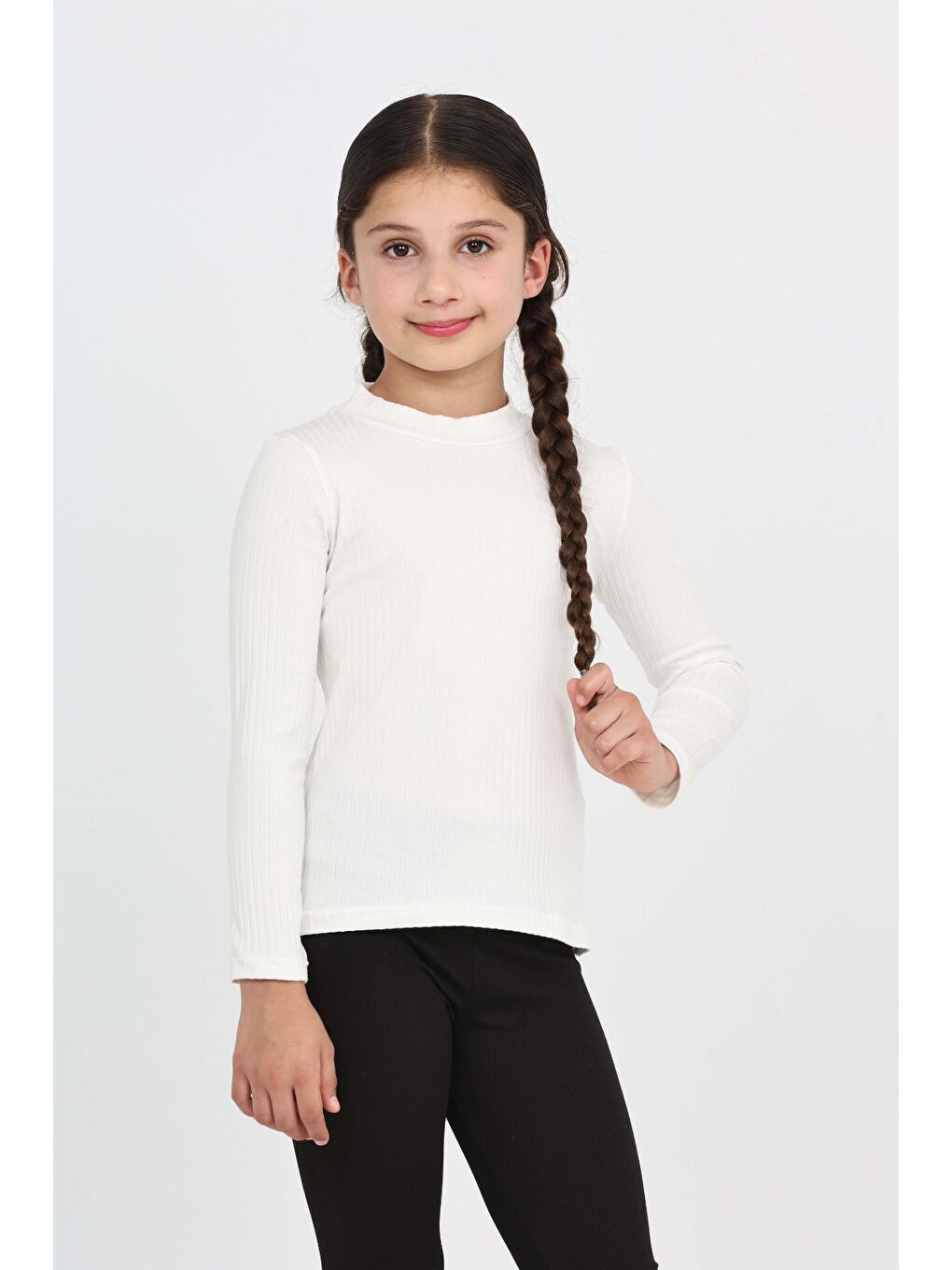 Ekru Kız Çocuk Okul Balıkçı Yaka Tişört-1