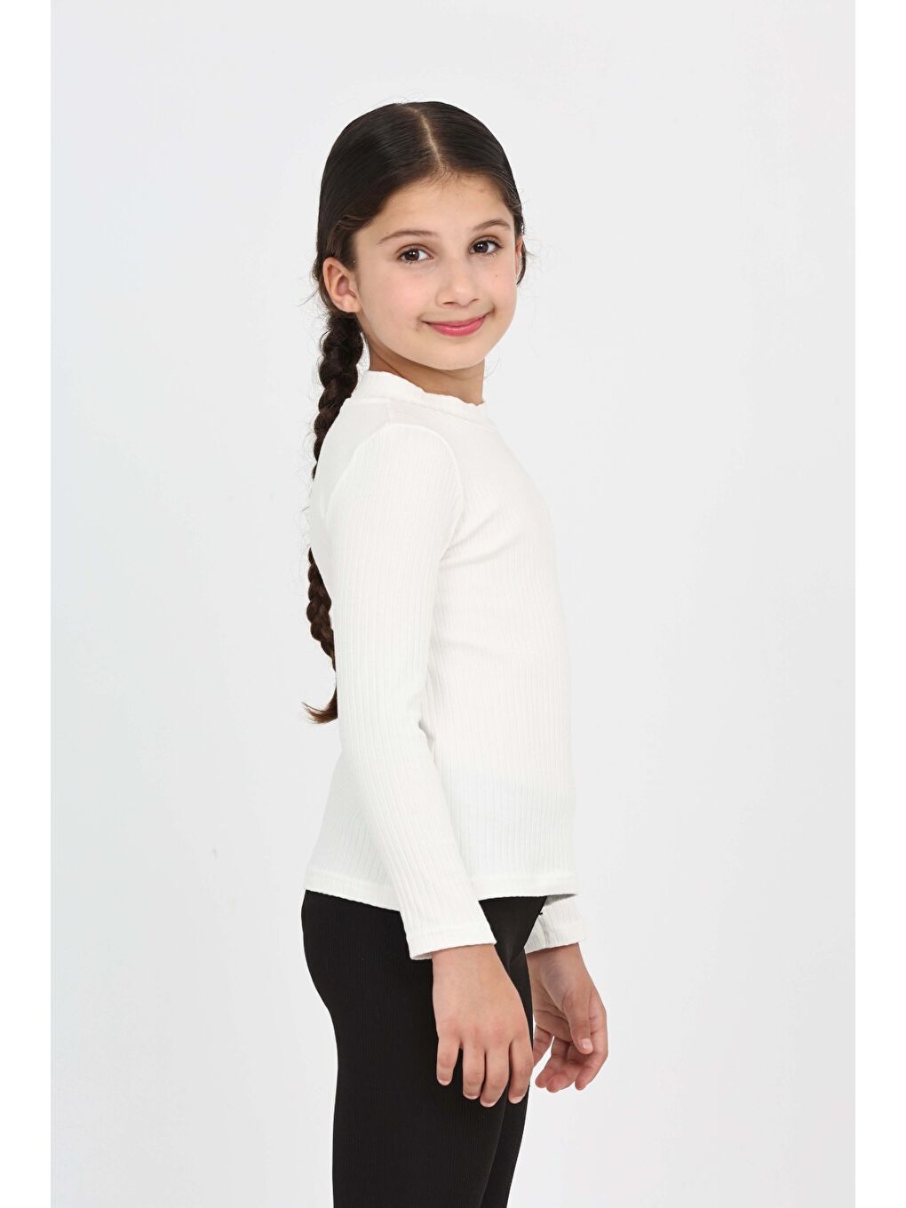 Ekru Kız Çocuk Okul Balıkçı Yaka Tişört-2