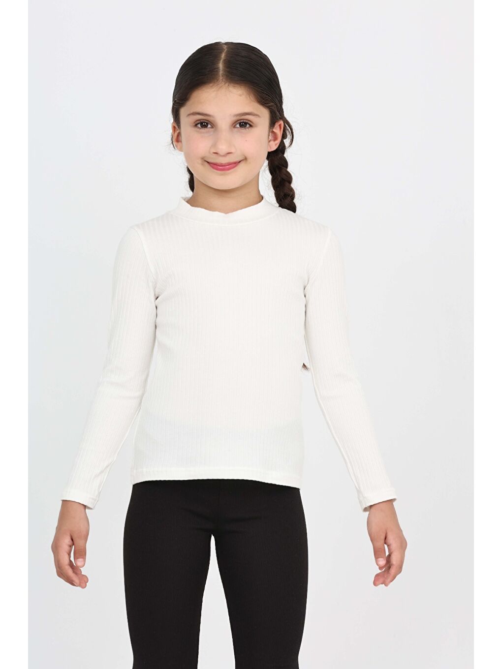 Ekru Kız Çocuk Okul Balıkçı Yaka Tişört-3