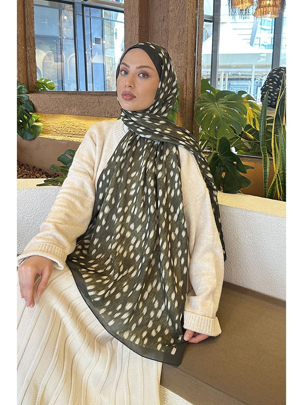 Ceylan Desen Soft Şal Haki