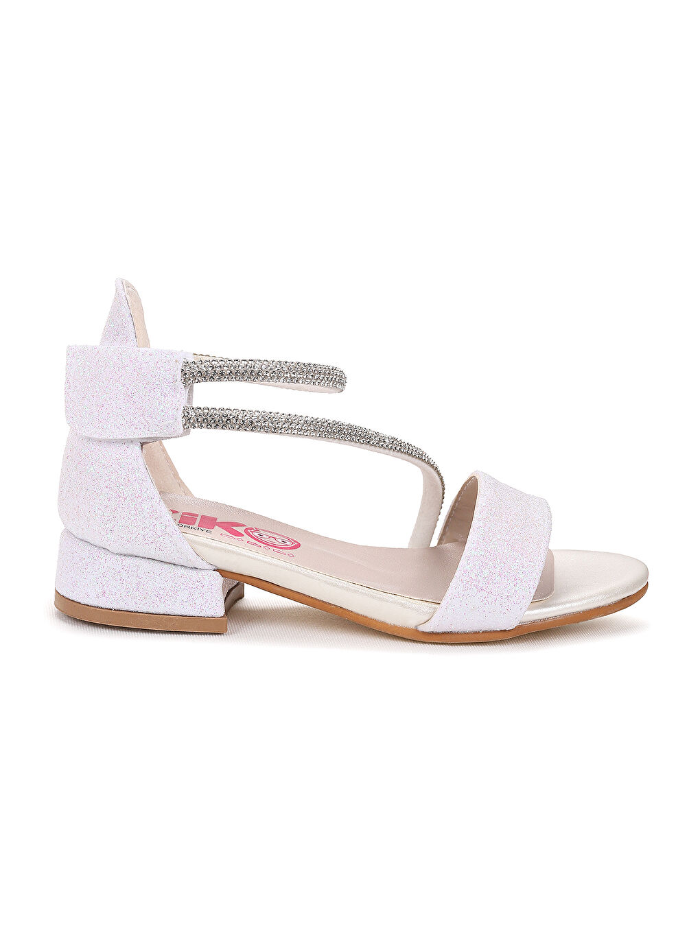 Beyaz Yada Kum Simli Kız Bebek 2 Cm Topuklu Sandalet Abiye Ayakkabı-2