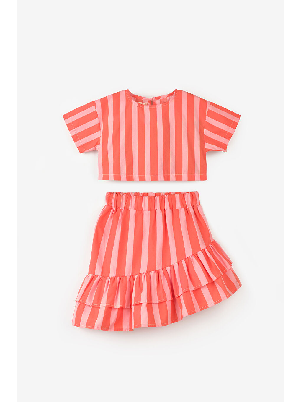 Turuncu Çizgili Kız Çocuk Crop Etek İkili Takım - Cora-4