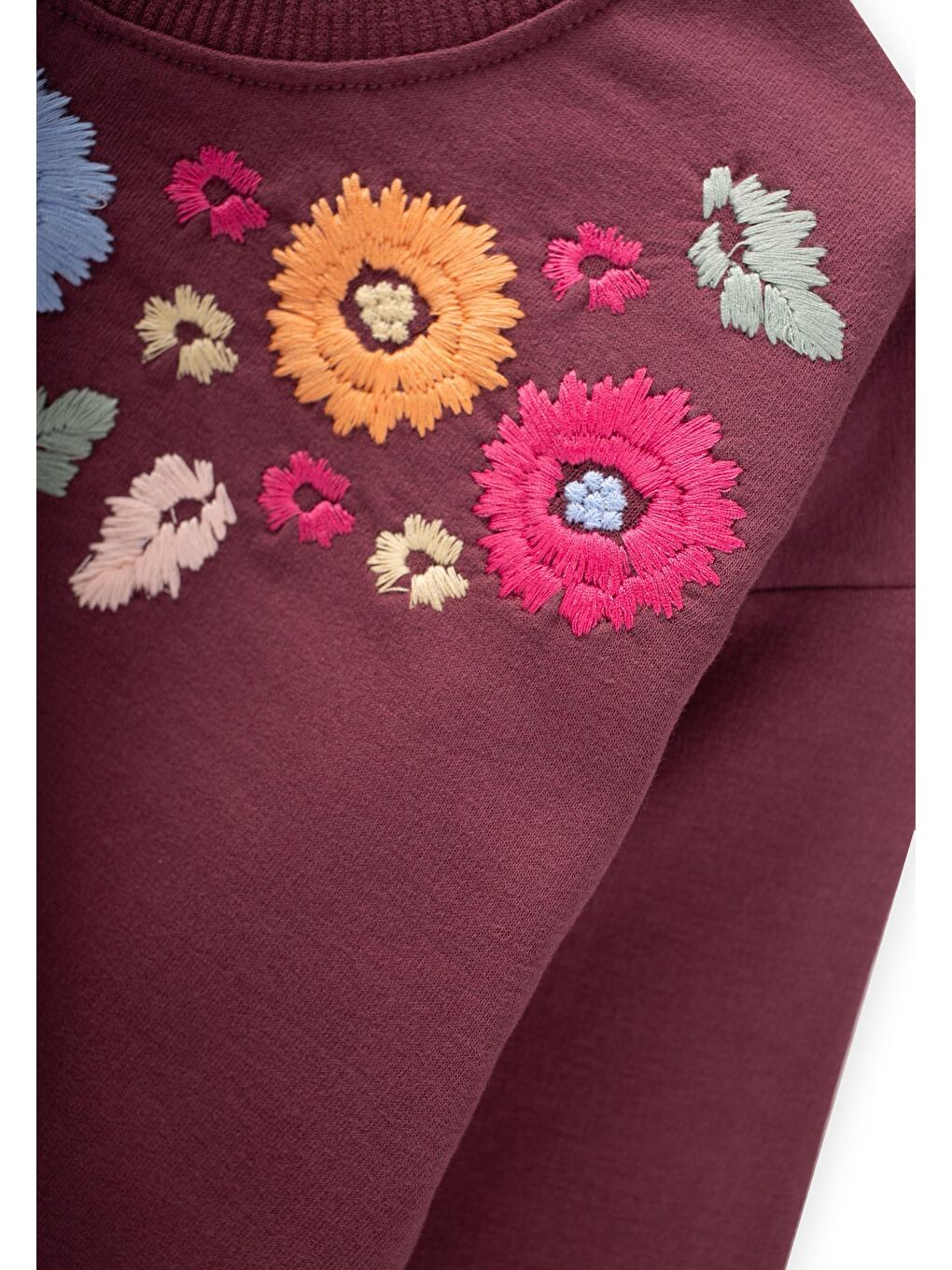Çiçek Nakışlı Sweatshirt 2-7 Yaş Mürdüm-2