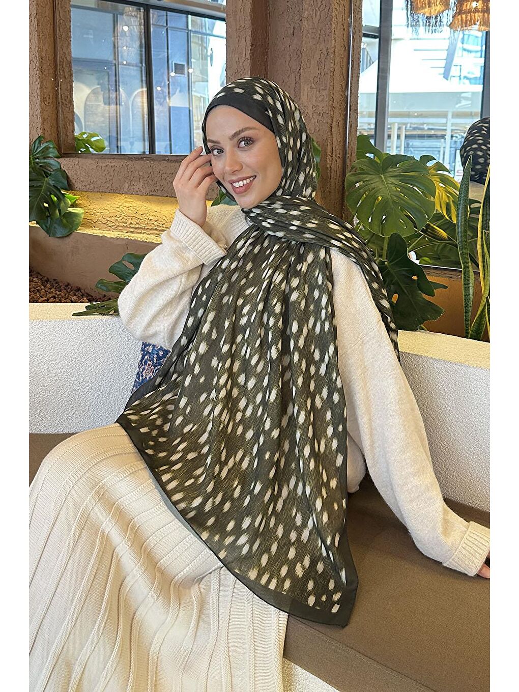 Ceylan Desen Soft Şal Haki-1