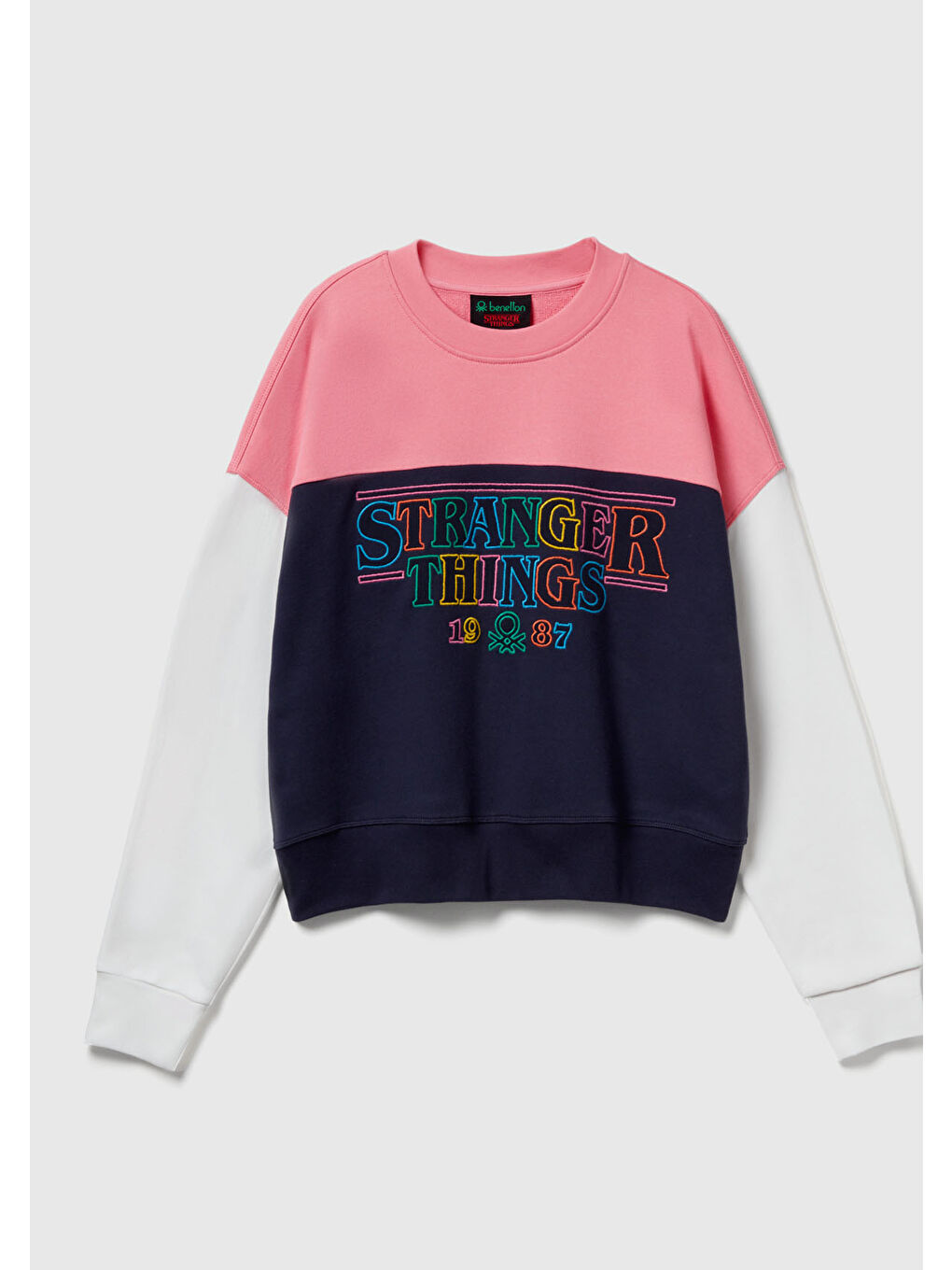 Kadın Lacivert Mix  %100 Pamuk Renk Bloklu Stranger Things Baskılı Sweatshirt-1