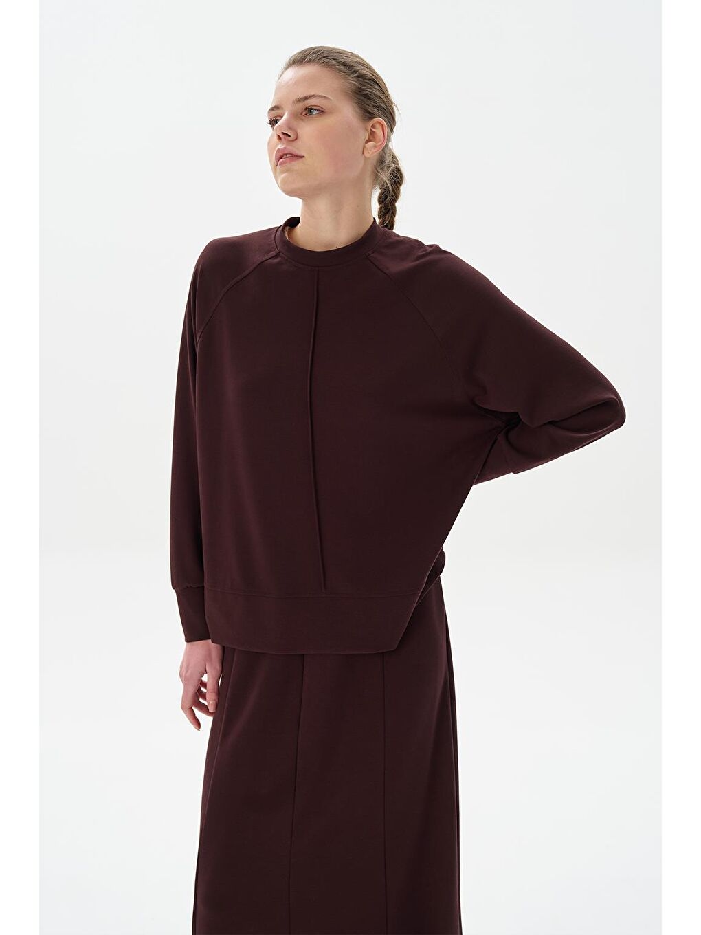 Kahverengi Modal Örme Balık Etek Bluz Takım Kahve-1