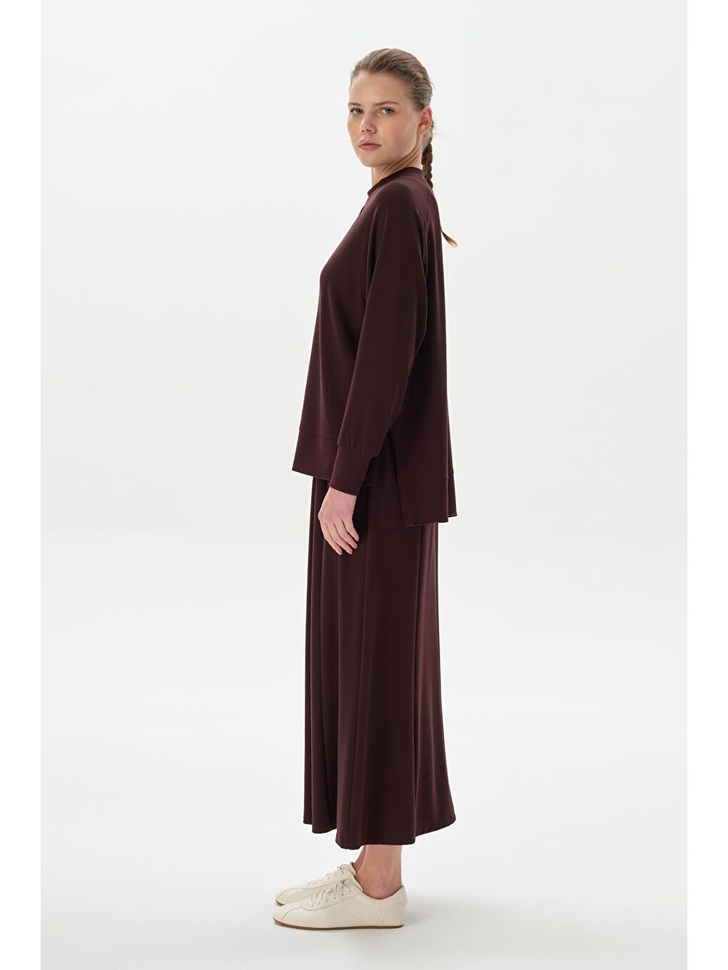 Kahverengi Modal Örme Balık Etek Bluz Takım Kahve-2