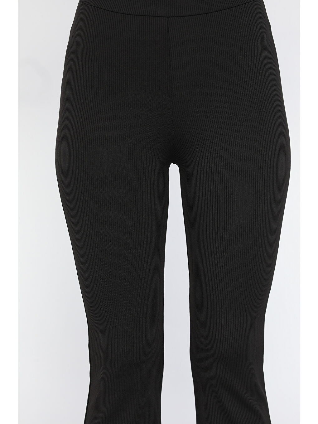 Siyah Kadın Yüksek Bel Fitilli İspanyol Paça Tayt-3