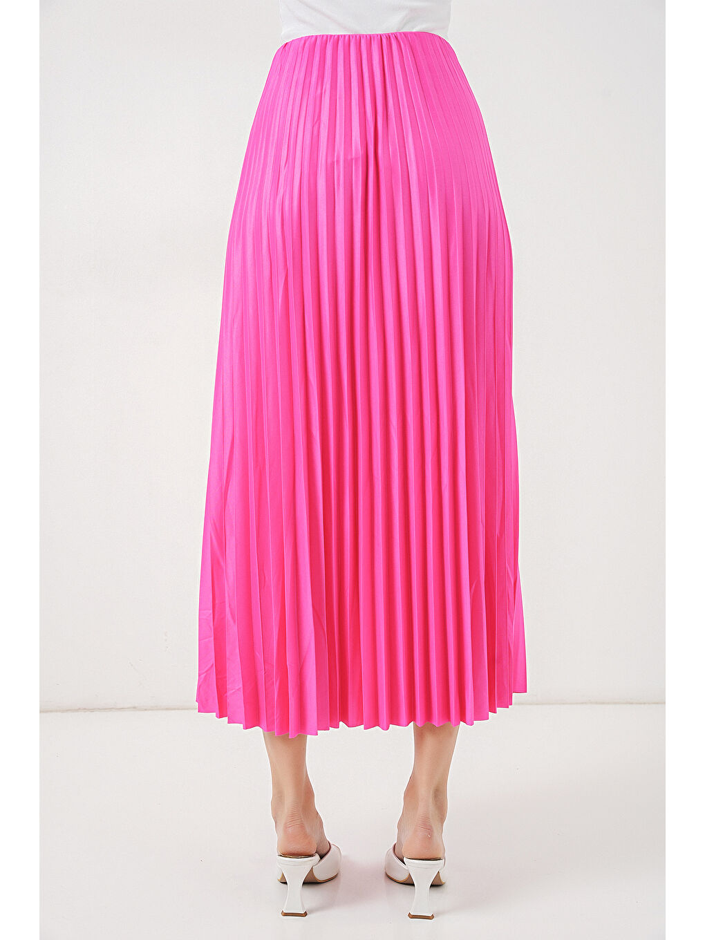 8009 Deri Görünümlü Piliseli Etek - Fuşya-6