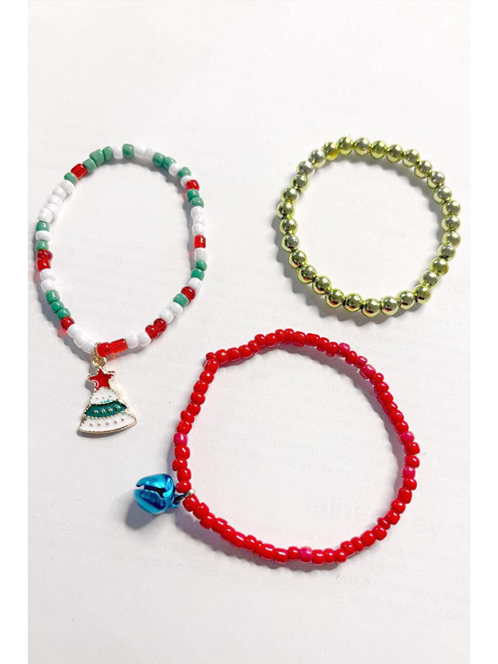 Karışık Yılbaşı Ağacı Ve Çıngıraklı Boncuk Bileklik