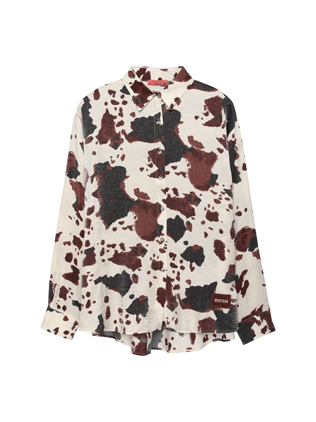 Leke Desenli Oversize Gömlek Ekru-1