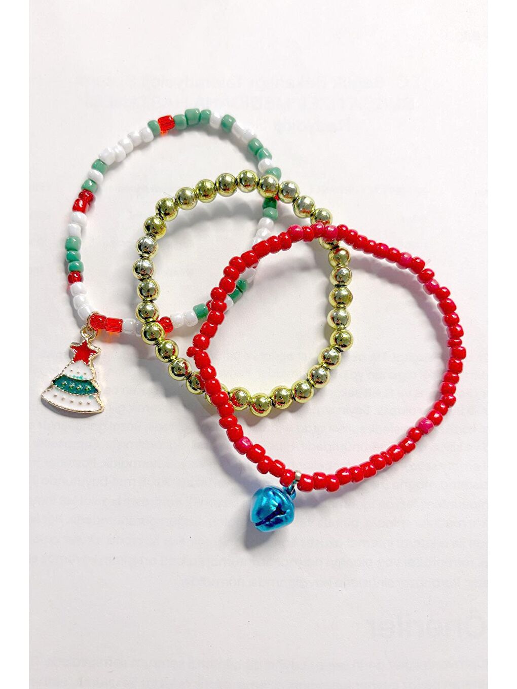 Karışık Yılbaşı Ağacı Ve Çıngıraklı Boncuk Bileklik-1