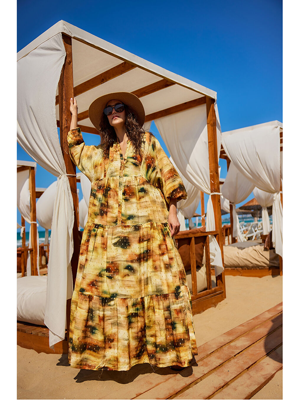 Kadın Sim Detay Elbise Yağ Yeşil-1