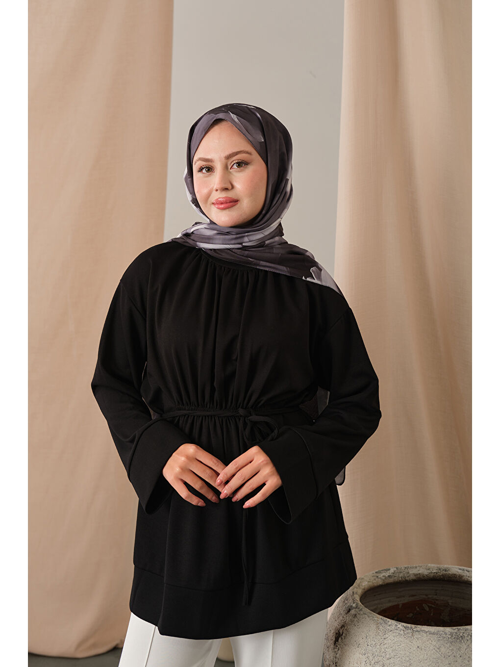 Kadın Beli Lastikli Tunik Siyah-1