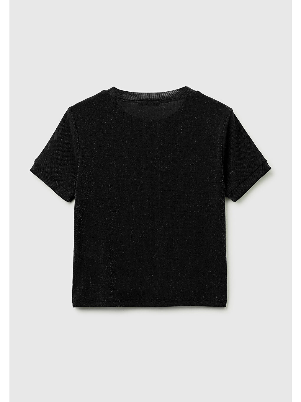 Siyah Kadın Sİyah Simli Bisiklet Yaka Slim Fit T-Shirt-3