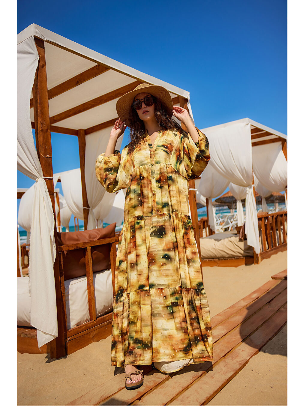 Kadın Sim Detay Elbise Yağ Yeşil-2