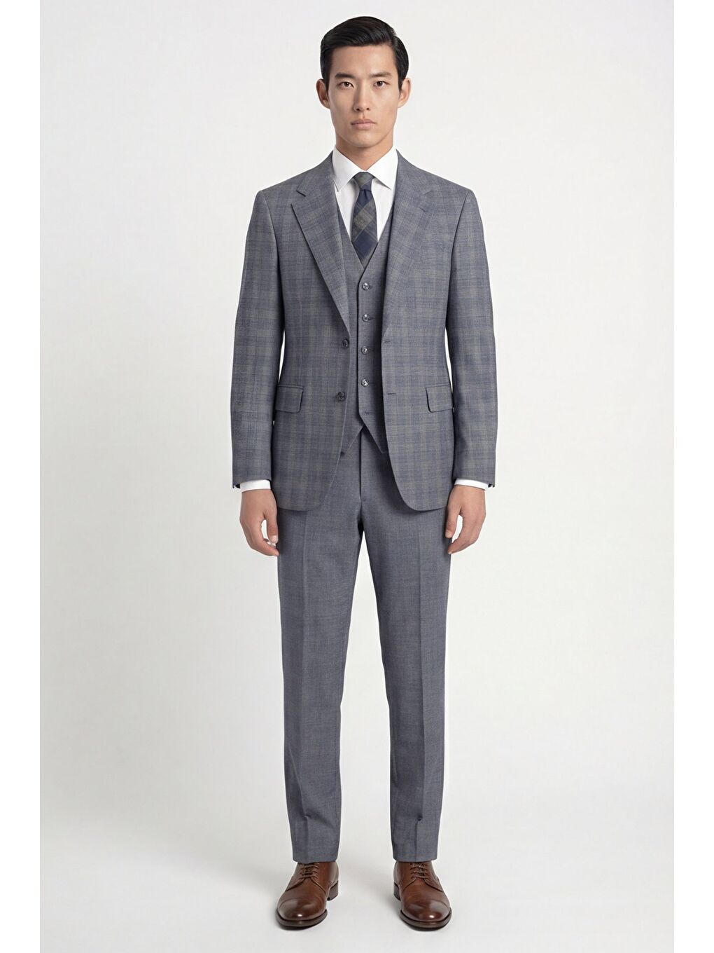 Gri-Mavi Combined Vest Suit-1