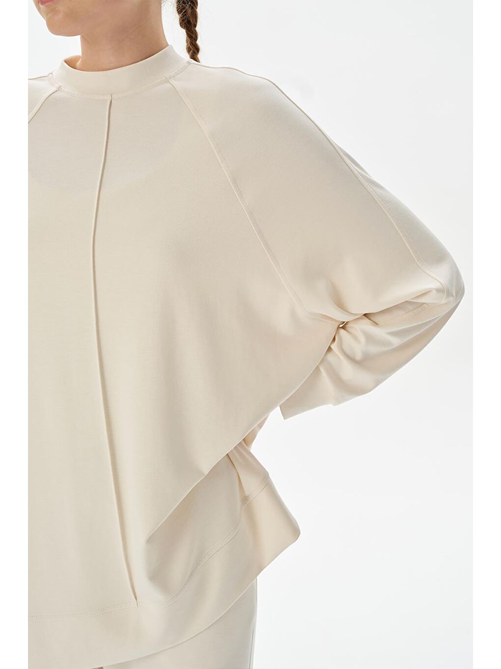 Modal Örme Çima Dikişli Sweatshirt Ekru-2