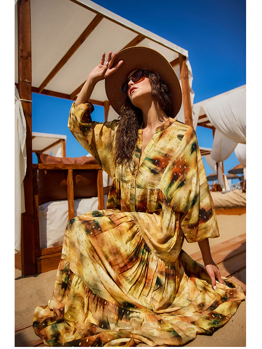 Kadın Sim Detay Elbise Yağ Yeşil-3