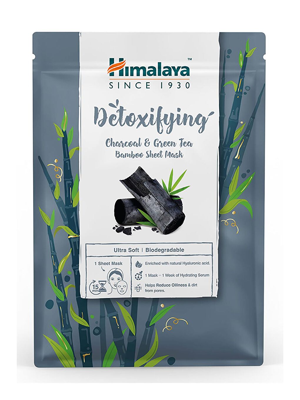 Himalaya Since 1930 Detox Etkili Kağıt Maske, Aktif Kömür, Yeşil Çay, Hyaluronik Asit, Bambu, Tüm Ciltler, 30 gr