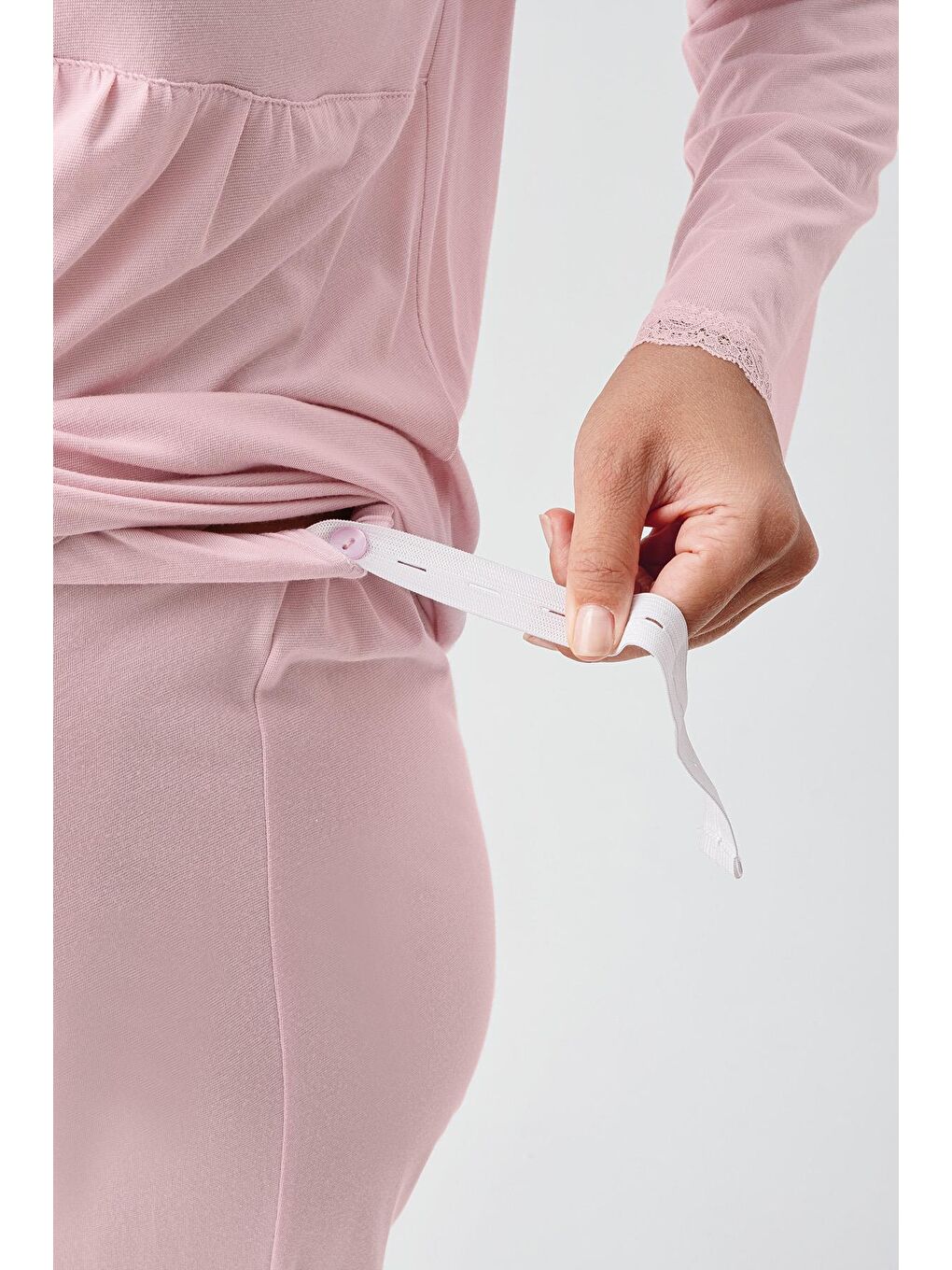 Pembe Uzun Kollu Düğmeli Esnek Viskoz Hamile Sabahlık Pijama Takım 18302-4