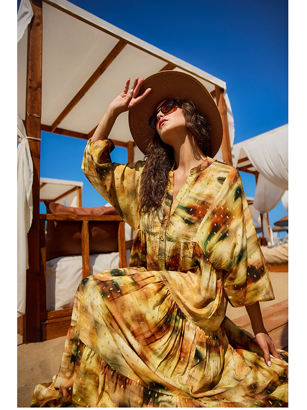 Kadın Sim Detay Elbise Yağ Yeşil-4