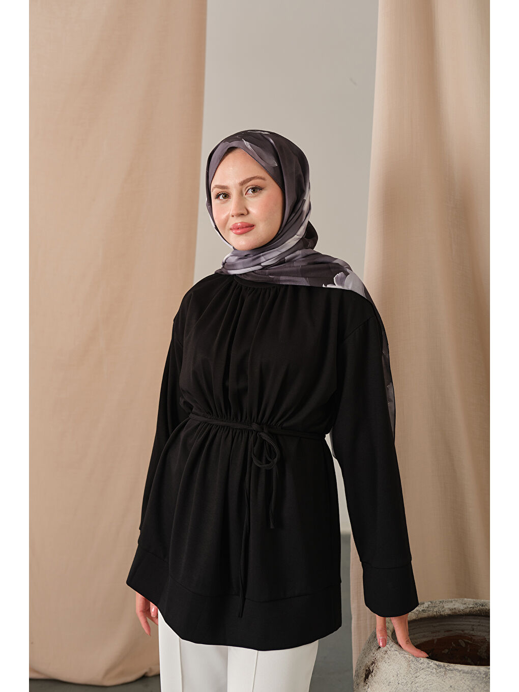 Kadın Beli Lastikli Tunik Siyah-2