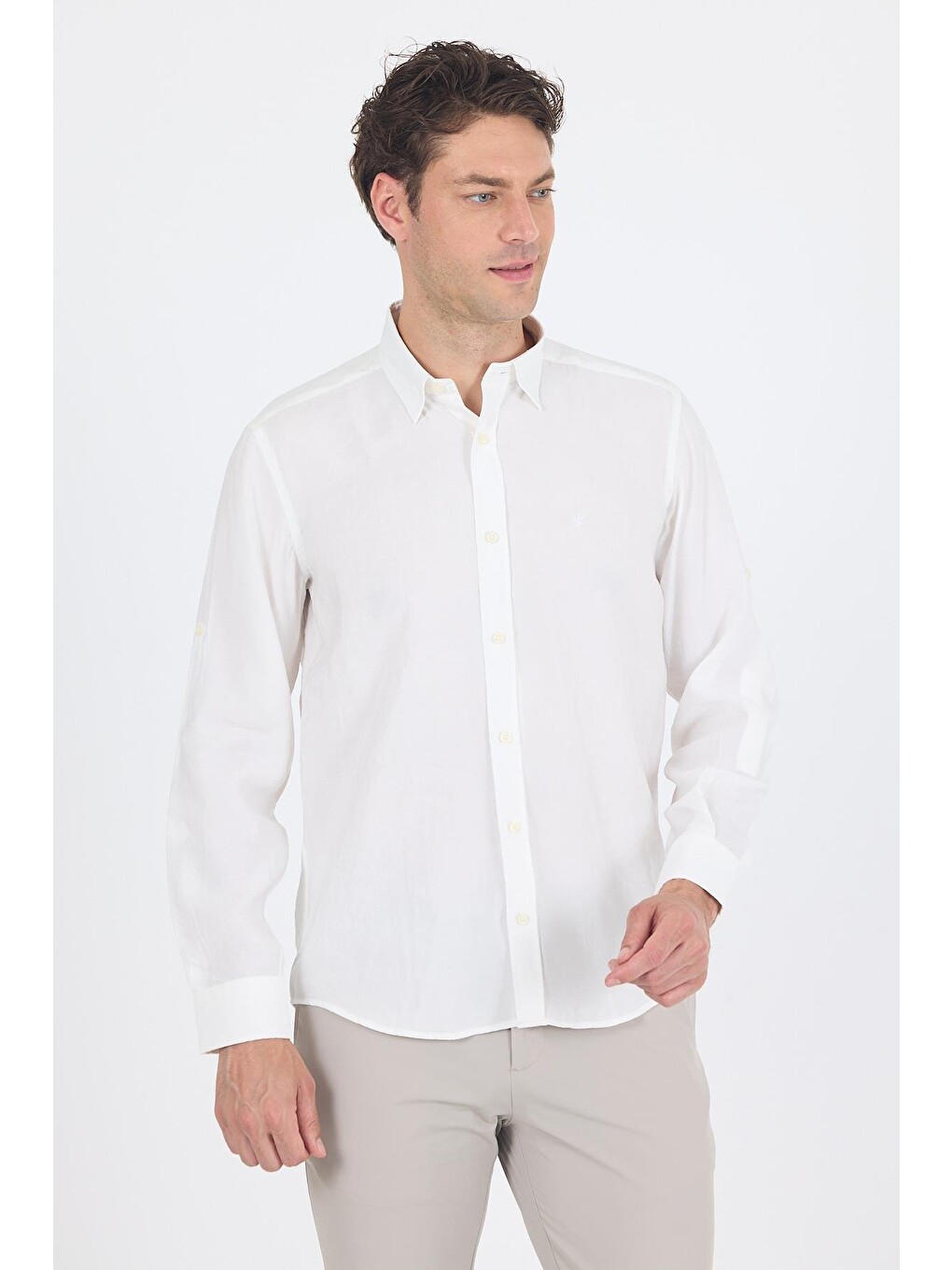 Beyaz Kısalabilir Kol Smart Biritli Yaka Cepsiz Slim Fit Gömlek 1004250224
