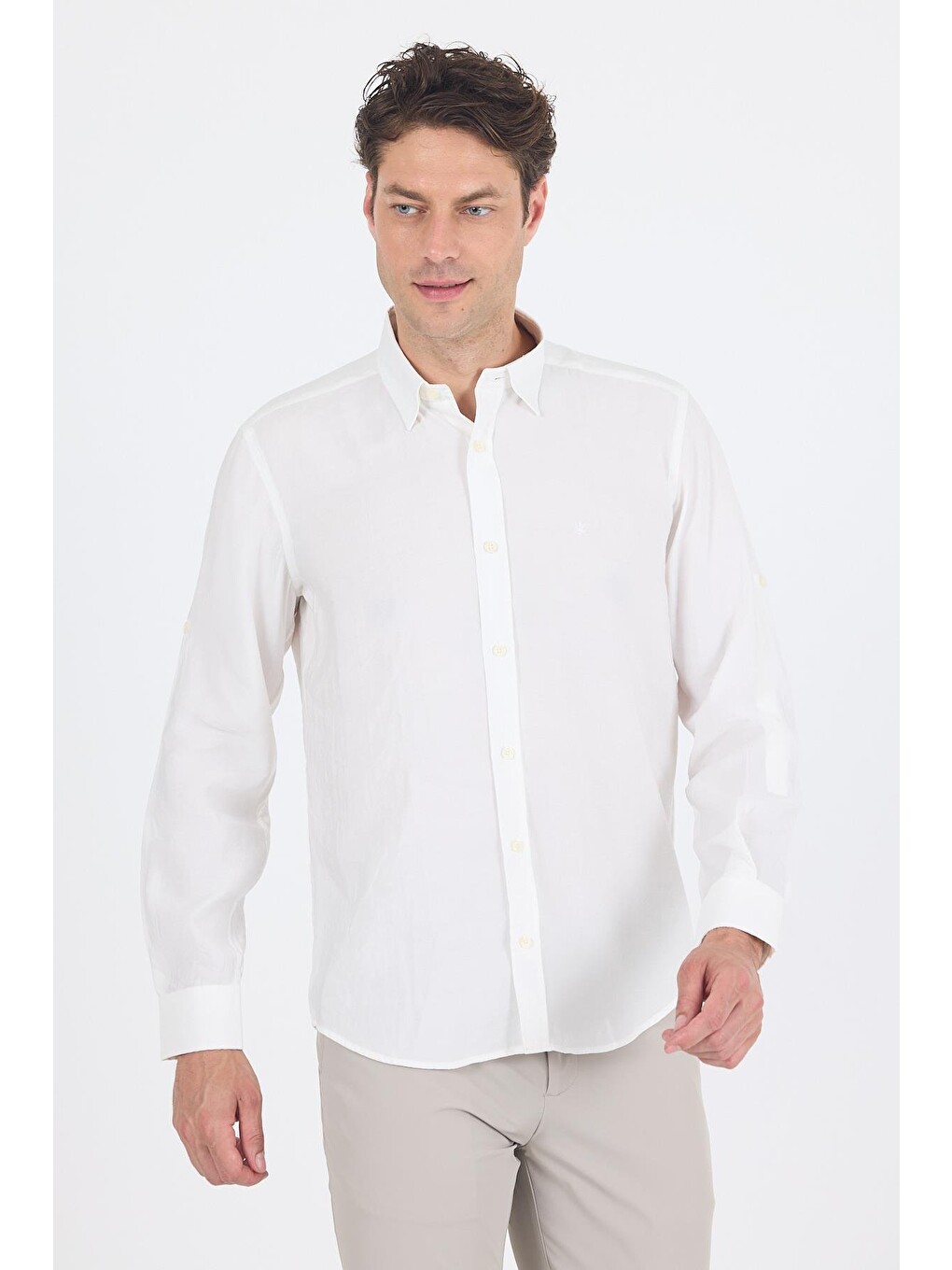 Beyaz Kısalabilir Kol Smart Biritli Yaka Cepsiz Slim Fit Gömlek 1004250224-2