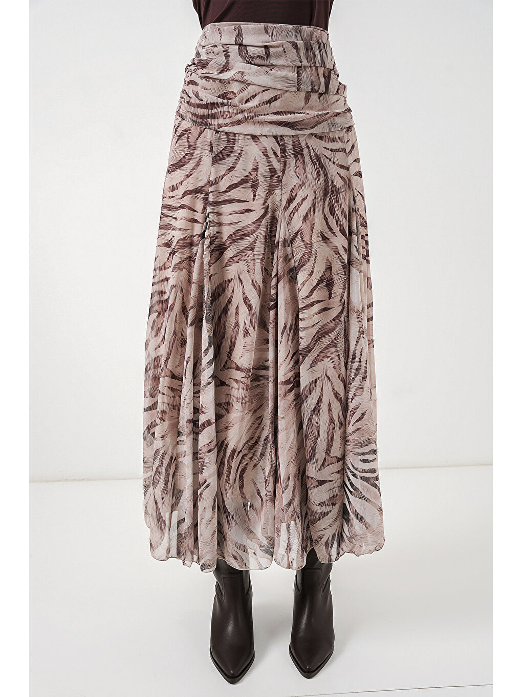 Kadın Desenli Şifon Etek 8057 - Ekru-1