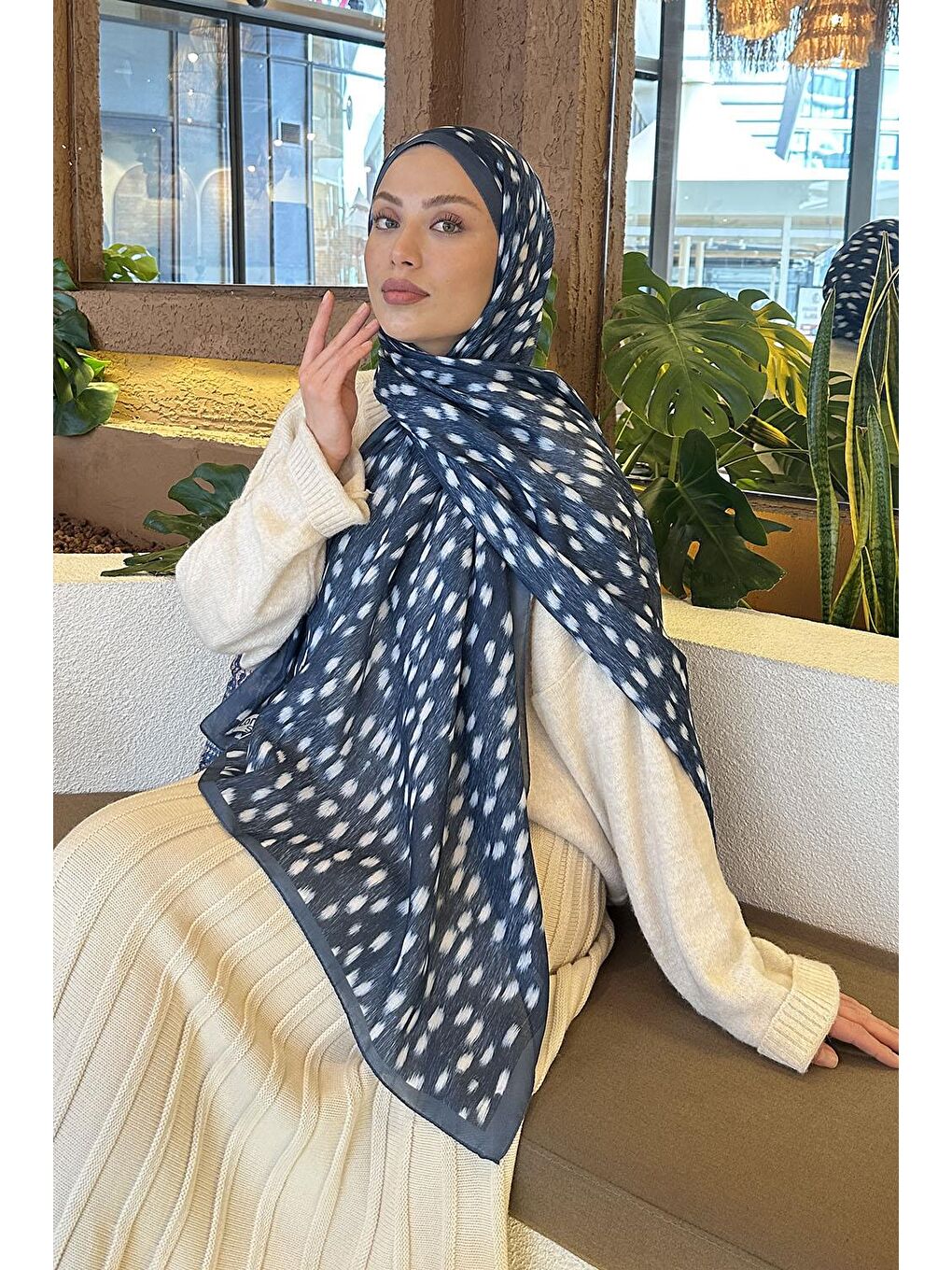 Ceylan Desen Soft Şal İndigo-1