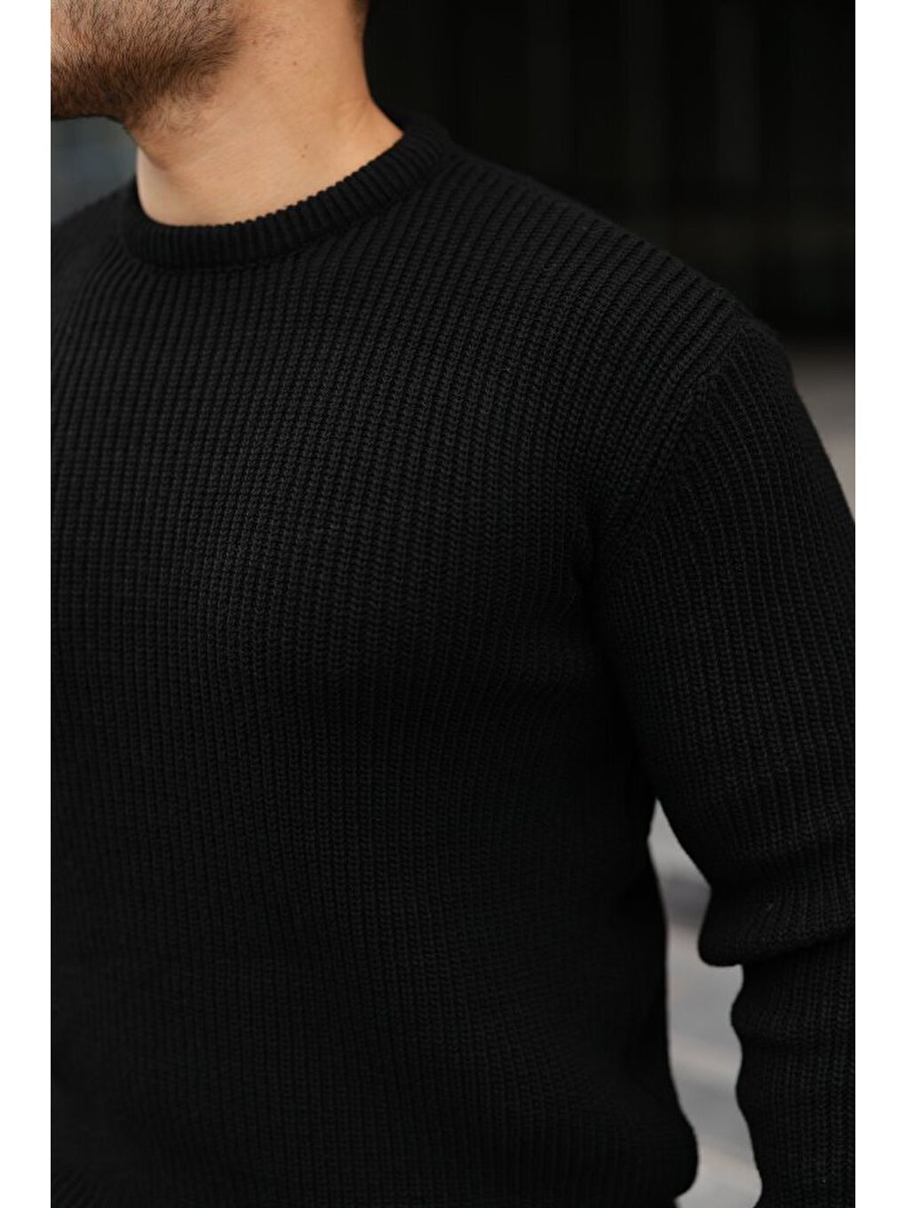 Siyah Erkek Bisiklet Yaka Örme Kazak-4