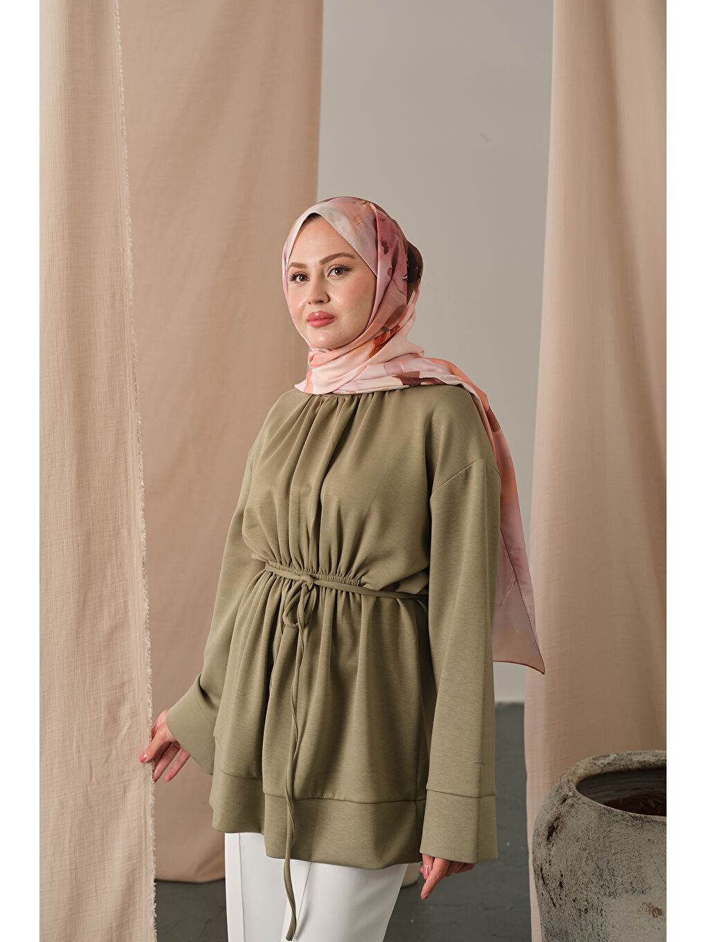 Kadın Beli Lastikli Tunik Yeşil-1