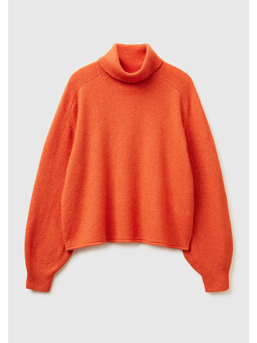 Kadın Turuncu Akrilik ve Yün Karışımlı Düşük Omuzlu Balıkçı Yaka Kazak-1