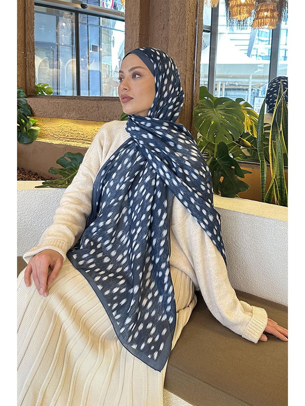 Ceylan Desen Soft Şal İndigo-2