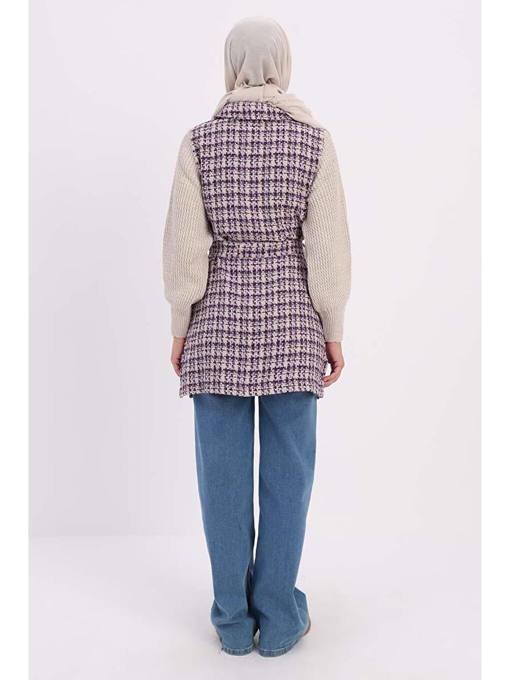 Mor-Triko Garnili Kuşaklı Tüvit Hırka-3